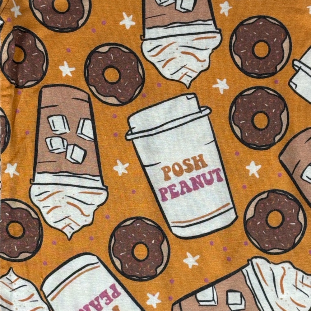 Posh Peanut Bamboo Pajama Set Coffee Donut Print Girls 3T 4T Top 5T 6T Bottoms - Picture 2 of 4